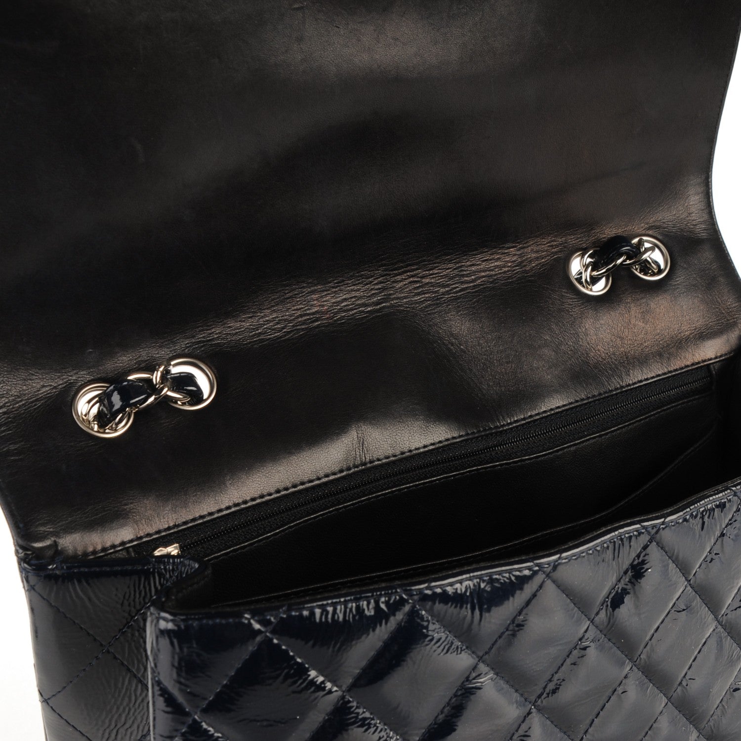 Chanel Distressed Patent Quilted Jumbo Single Flap Navy 9 of 10