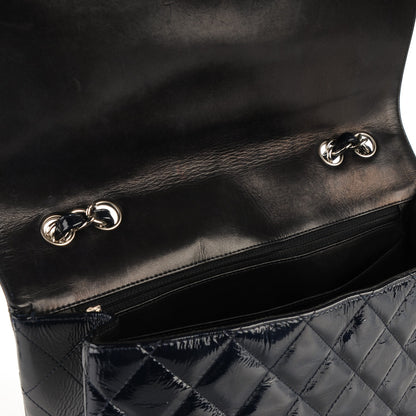 Chanel Distressed Patent Quilted Jumbo Single Flap Navy 9 of 10