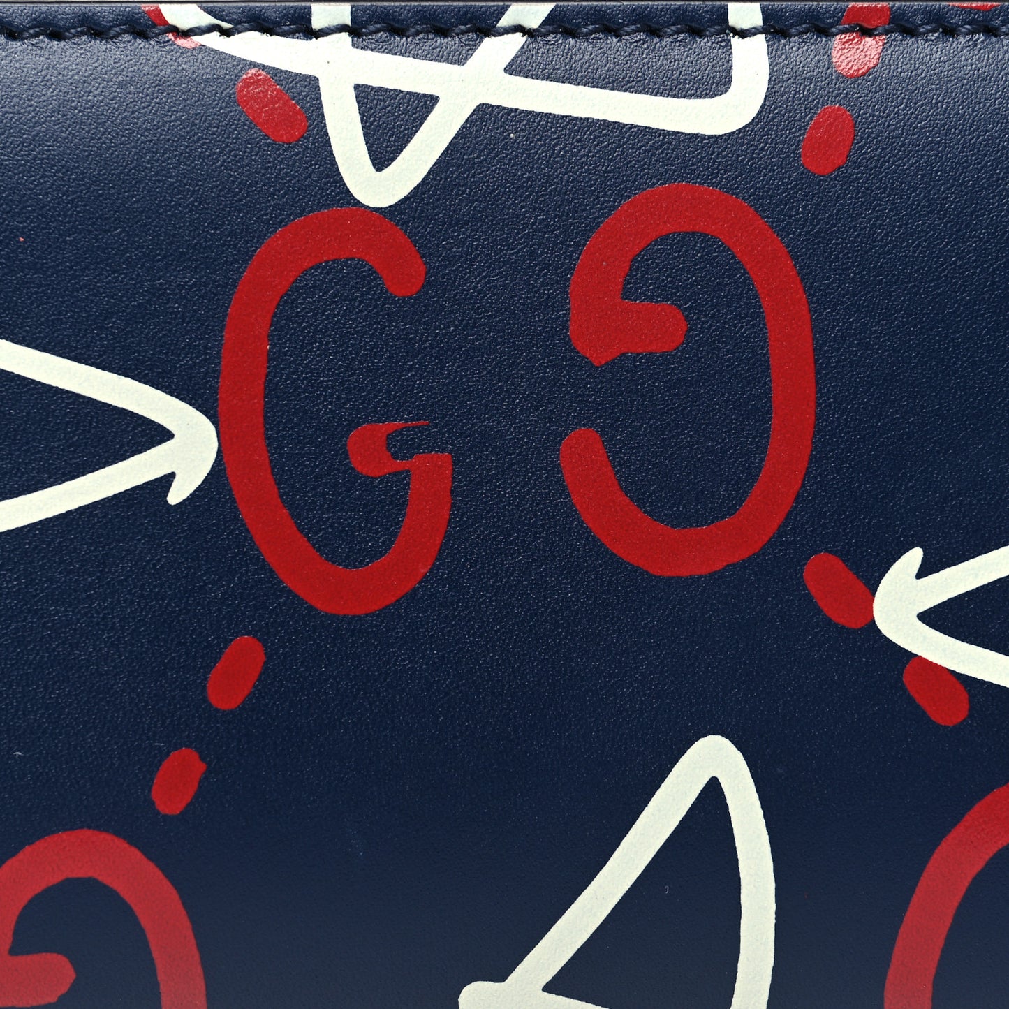 Calfskin GucciGhost Zip Around Card Case Blue Agata Hibiscus Red