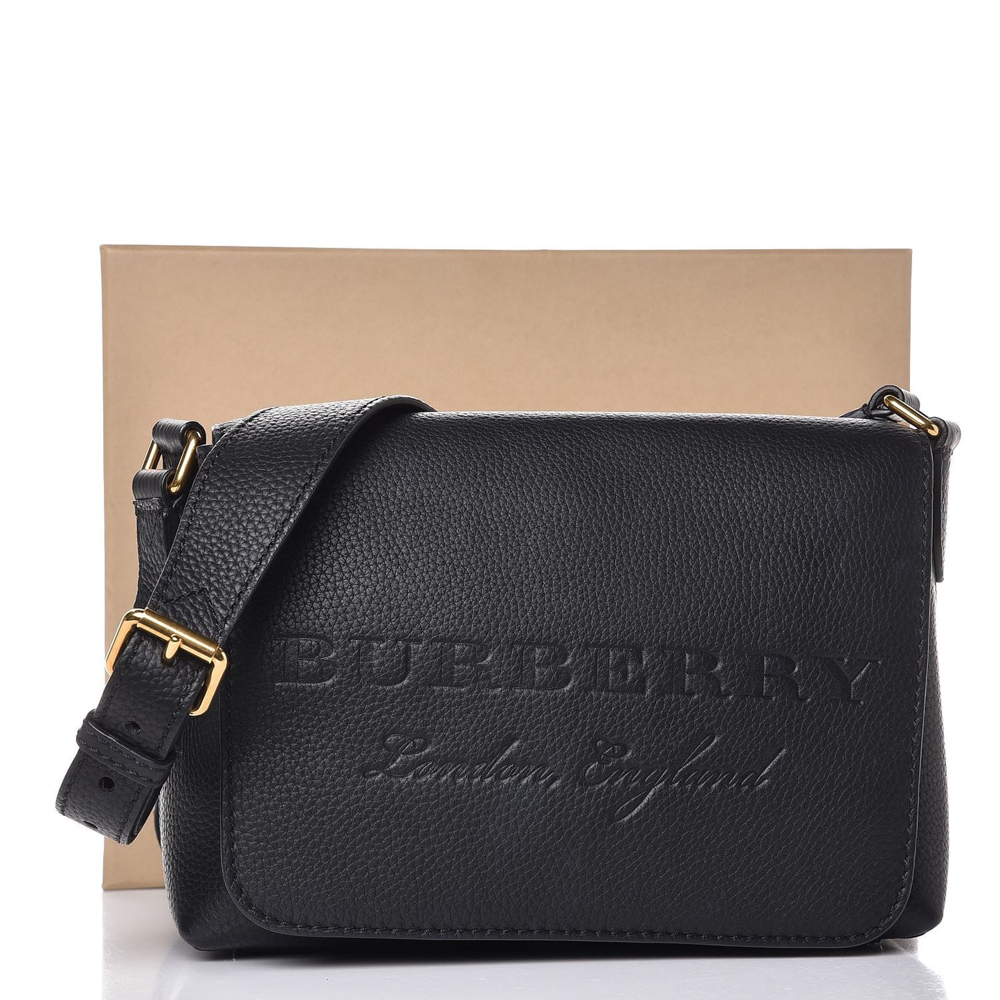 Grainy Calfskin Embossed Small Messenger Black