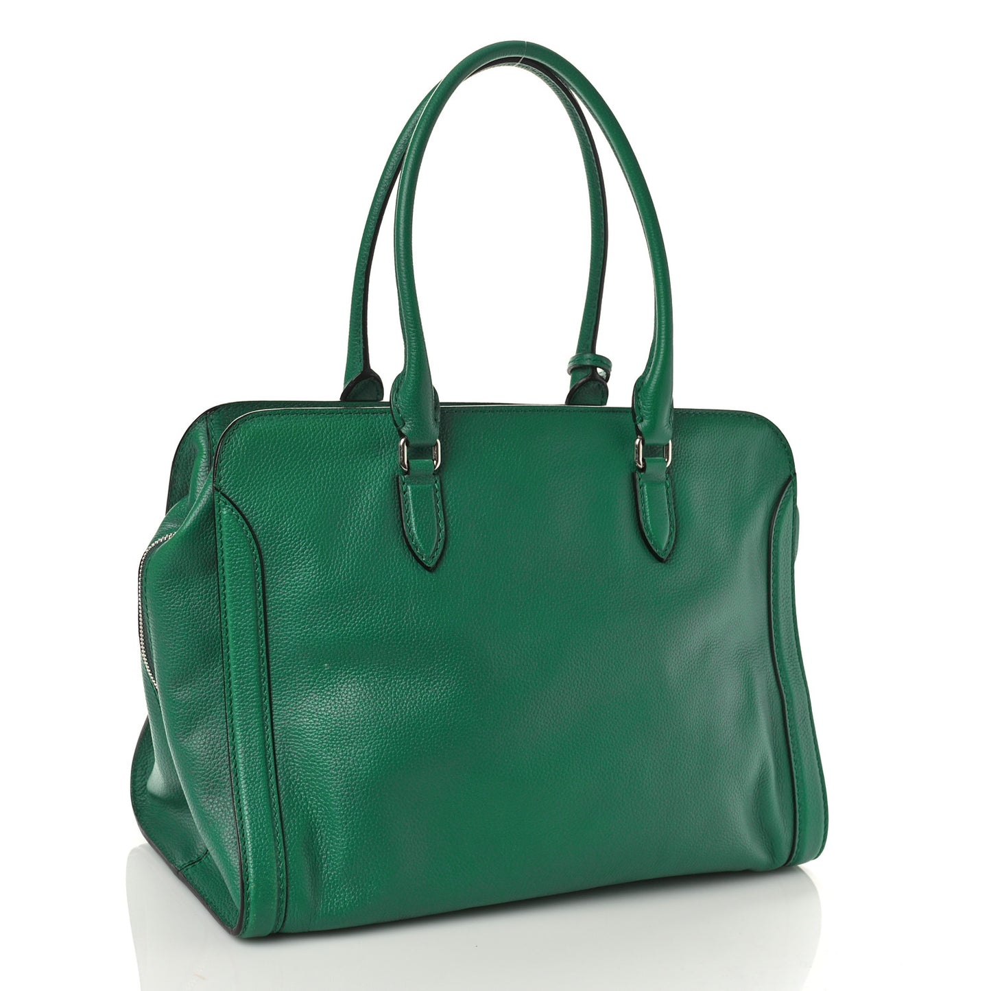 Pebbled Calfskin Large Skull Padlock Zip Around Tote Emerald