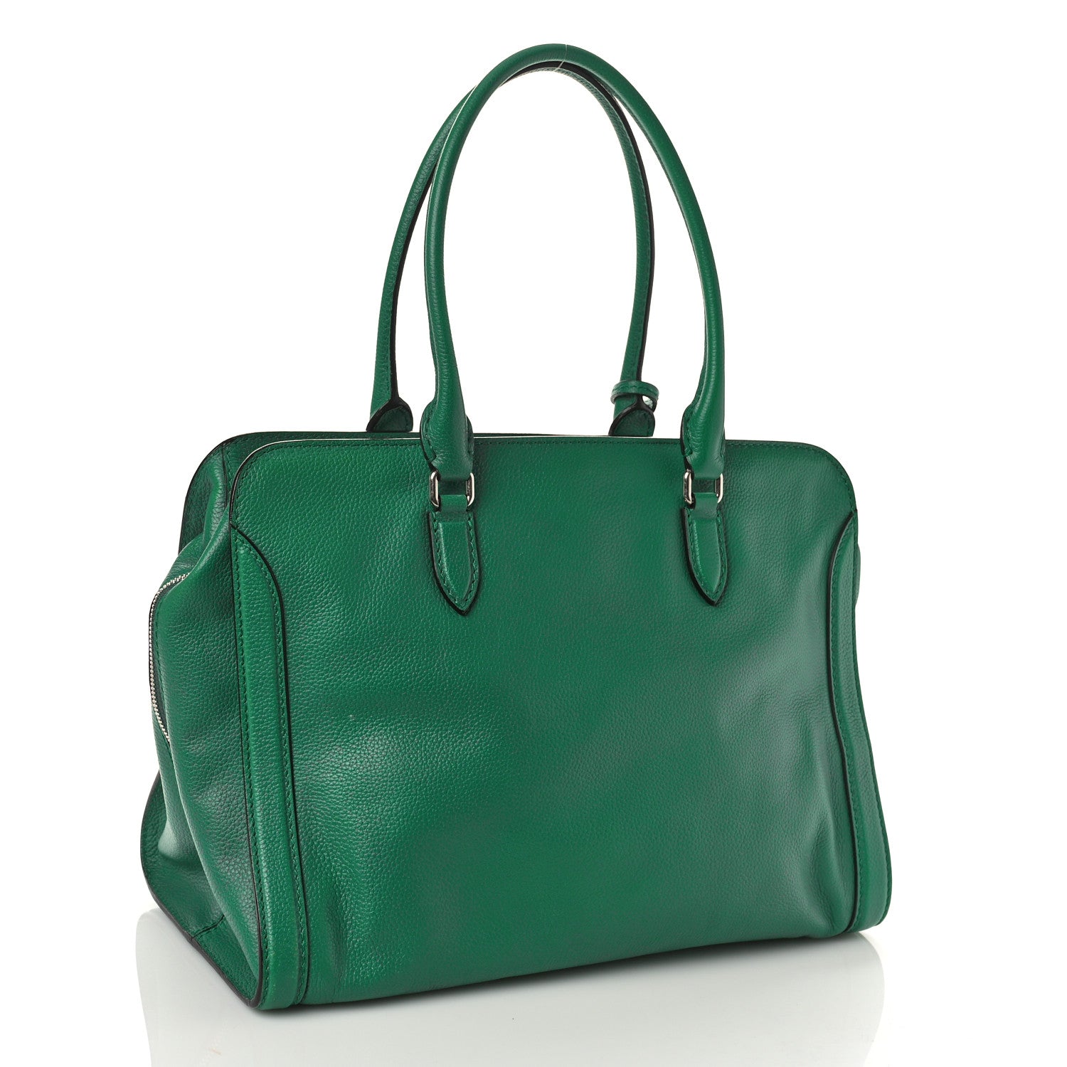 Alexander McQueen Pebbled Calfskin Large Skull Padlock Zip Around Tote Emerald 3 of 8