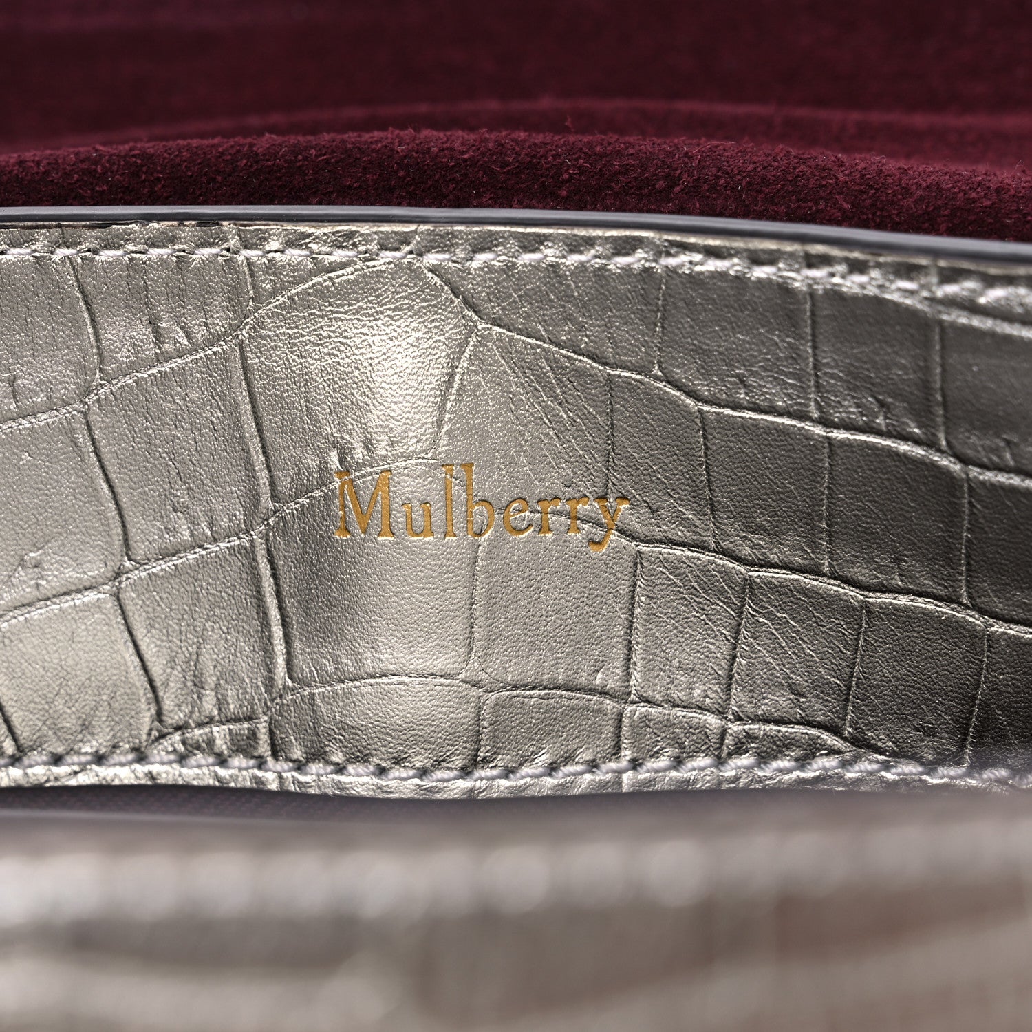 Mulberry Metallic Calfskin Crocodile Embossed Mini Seaton Silver 6 of 13