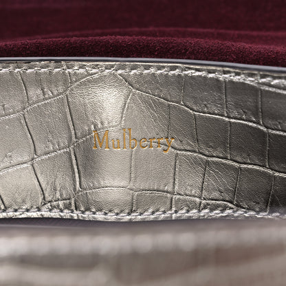 Mulberry Metallic Calfskin Crocodile Embossed Mini Seaton Silver 6 of 13