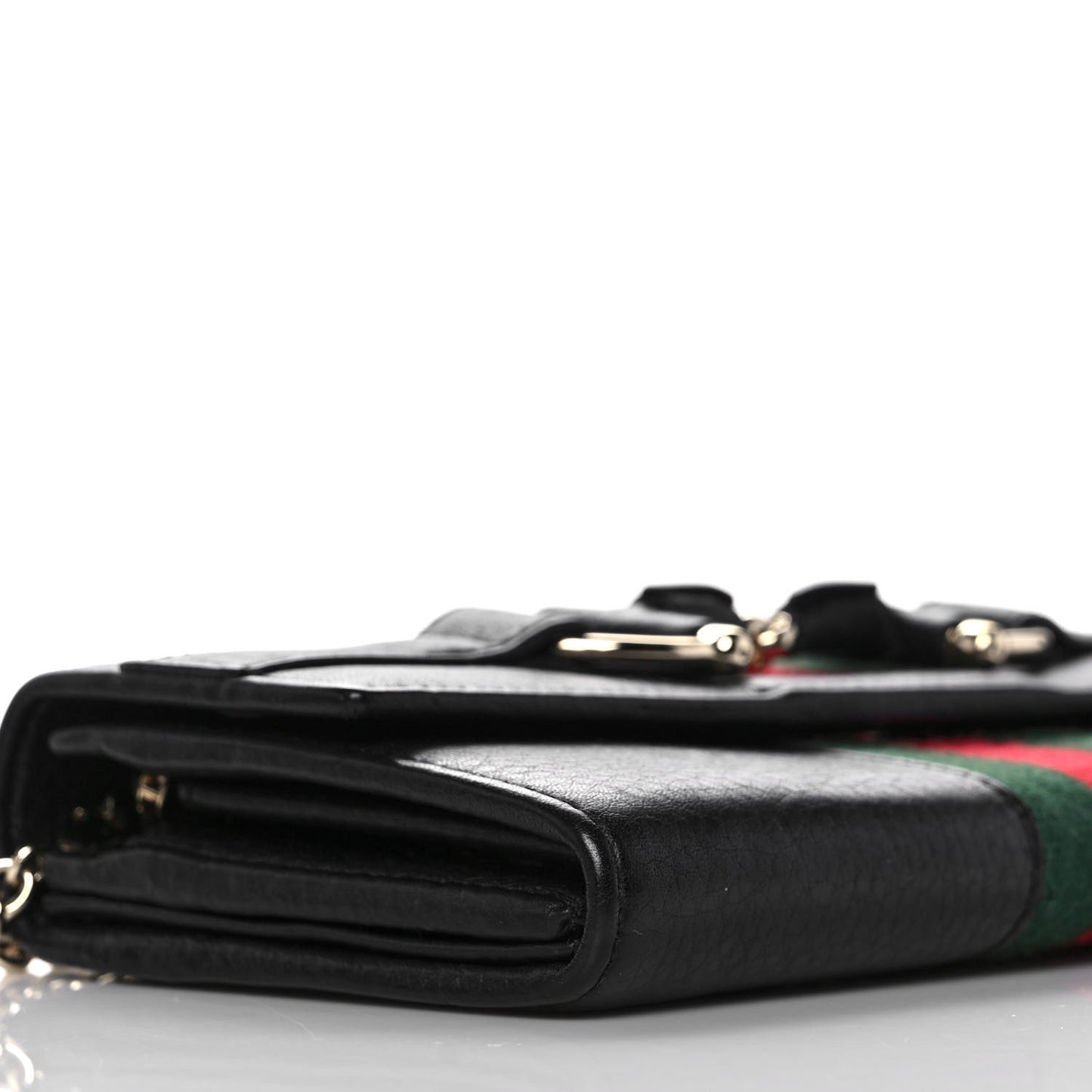 Calfskin Web Horsebit Chain Clutch Wallet Black