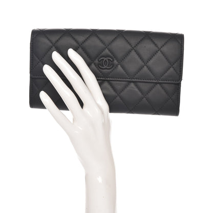 Chanel Lambskin Quilted Long Gusset Flap Wallet Black 2 of 9