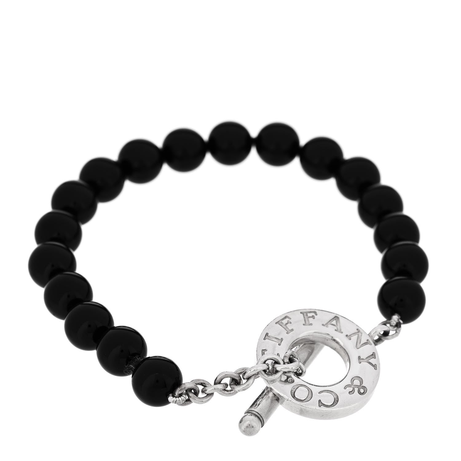 Tiffany Sterling Silver Black Onyx Bead Toggle Bracelet 2 of 4