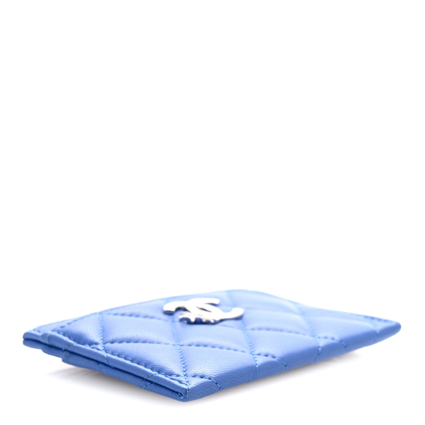 Lambskin Quilted Crystal Star Card Holder Blue