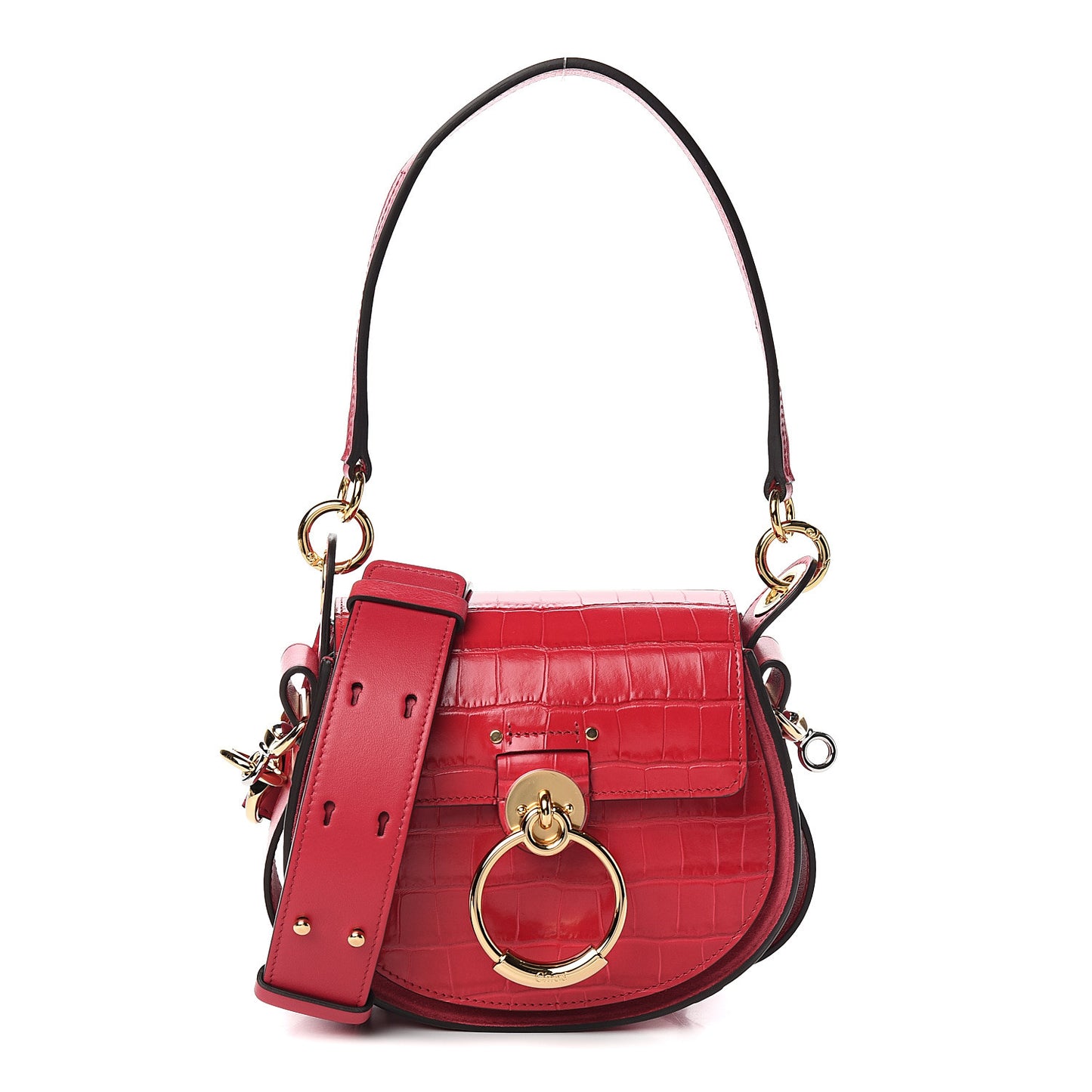 Calfskin Crocodile Embossed Small Tess Bag Crimson Pink
