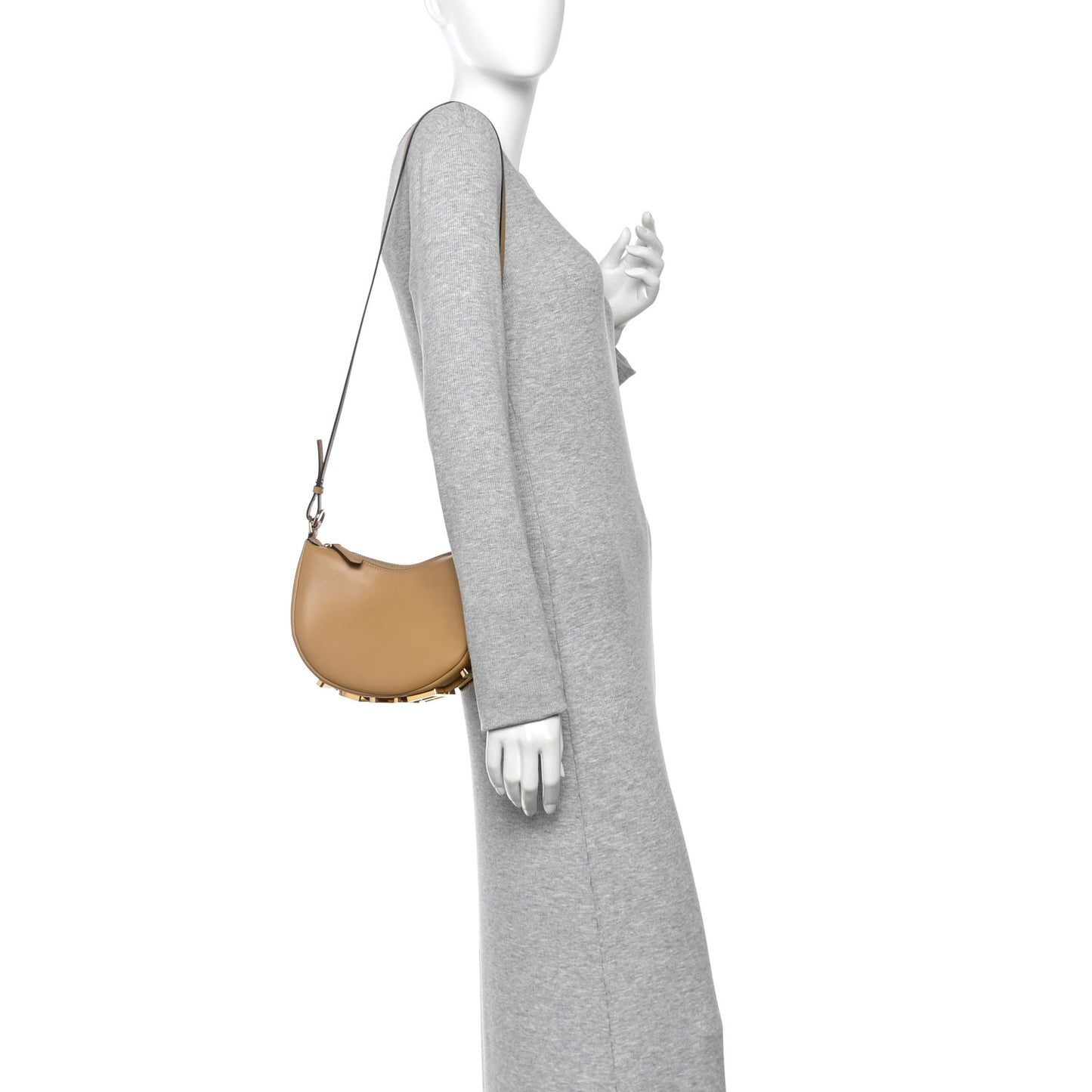 Vitello Grace Matte Mini Fendigraphy Hobo Bag Miele Scuro
