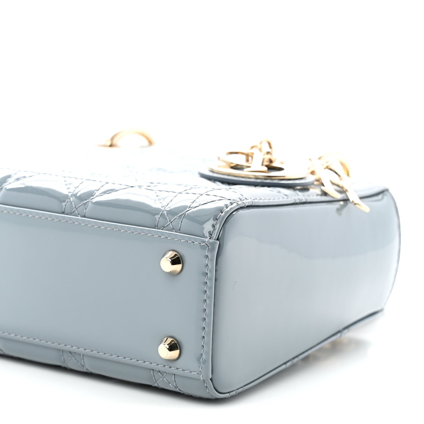 Patent Cannage Mini Lady Dior Light Blue
