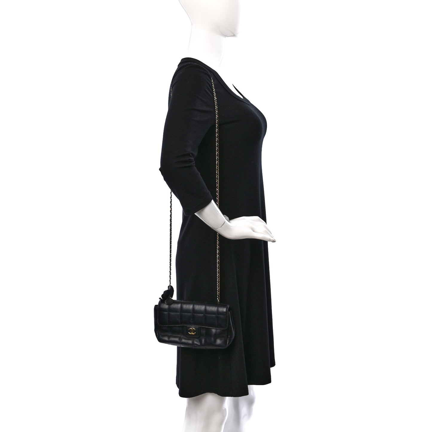 Lambskin Quilted Mini Chocolate Bar Camellia Flap Black
