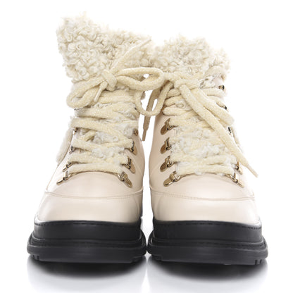 Chanel Calfskin Shearling CC Lace Up Boots 37 Light Beige Ivory 2 of 7