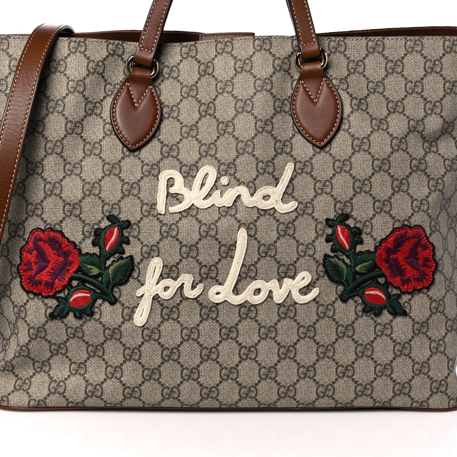 Gucci Soft GG Supreme Monogram Blind For Love Embroidered Medium Crossbody Tote Beige Tuscany Multicolor 9 of 20