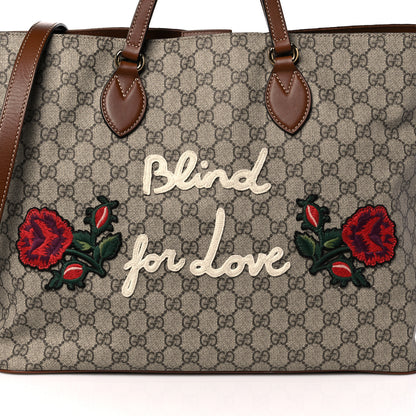 Gucci Soft GG Supreme Monogram Blind For Love Embroidered Medium Crossbody Tote Beige Tuscany Multicolor 9 of 20