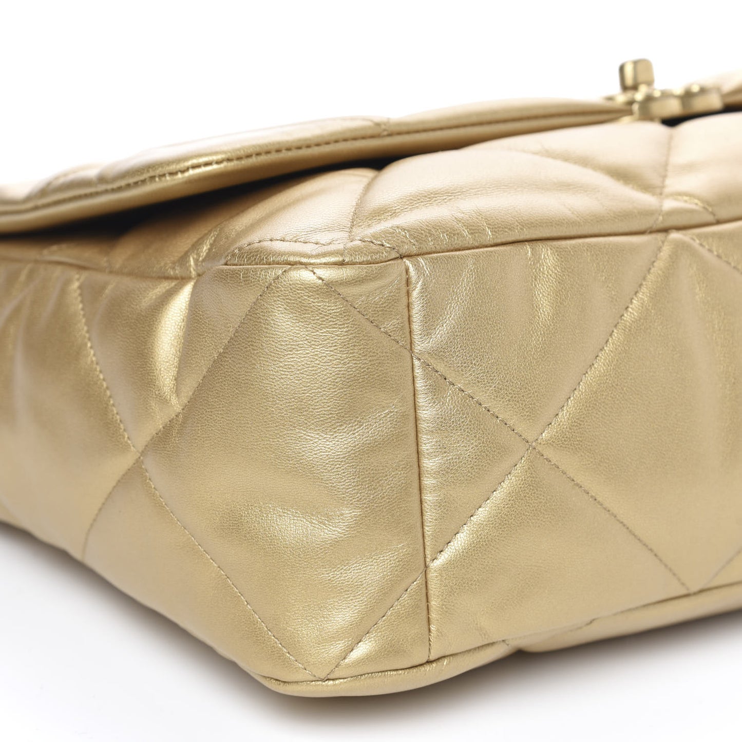 Metallic Goatskin Quilted Maxi 19 Flap Gold