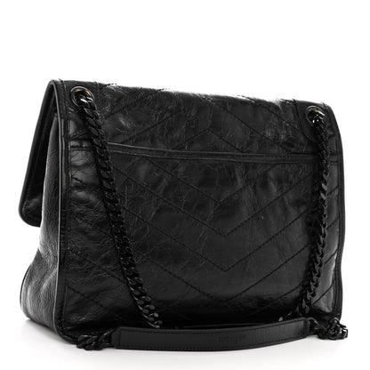 Saint Laurent Crinkled Calfskin Matelasse Monogram Medium Niki Chain Satchel Black 3 of 11