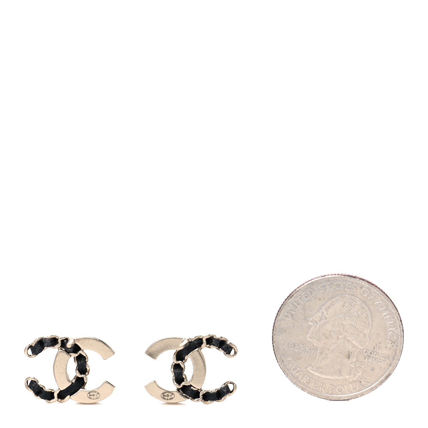 Chanel Crystal Baguette Lambskin Chain CC Vintage Allure Stud Earrings Black Gold 2 of 4