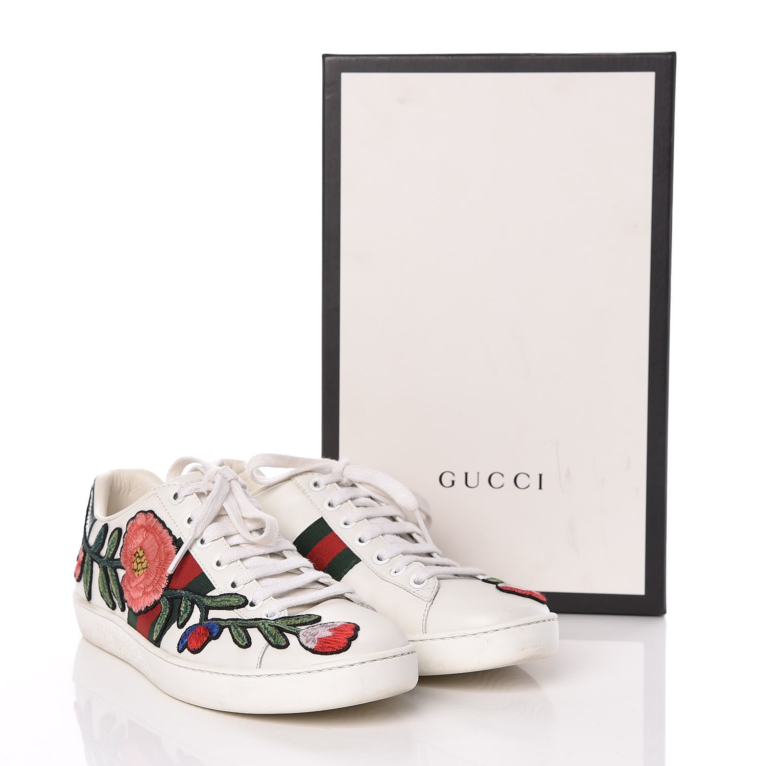 Gucci Metallic Calfskin Floral Embroidered Womens Ace Sneakers 36.5 Silver 14 of 17