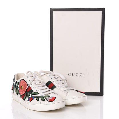 Gucci Metallic Calfskin Floral Embroidered Womens Ace Sneakers 36.5 Silver 14 of 17