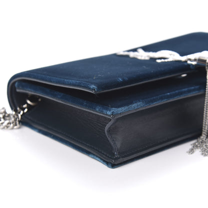 Saint Laurent Velvet Crystal Monogram Kate Tassel Chain Wallet Blue 6 of 9