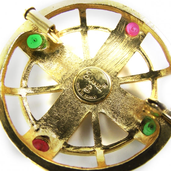 Gripoix Poured Glass Brooch Gold