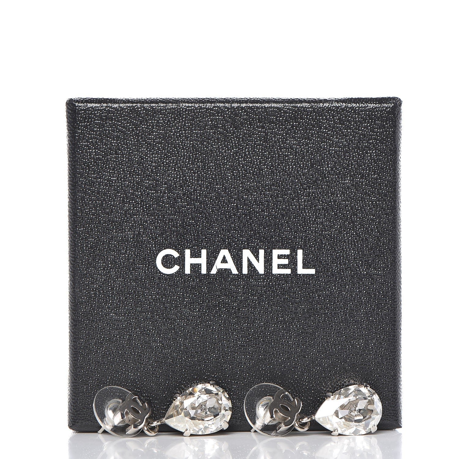 Chanel CC Crystal Teardrop Dangle Earrings Silver 4 of 4