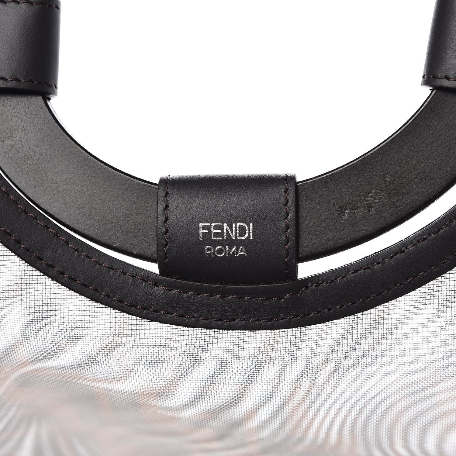Fendi Mesh Vitello Century Cuoio FF 1974 Large Runaway Shopper Tote Marrone Black Ebano 6 of 8
