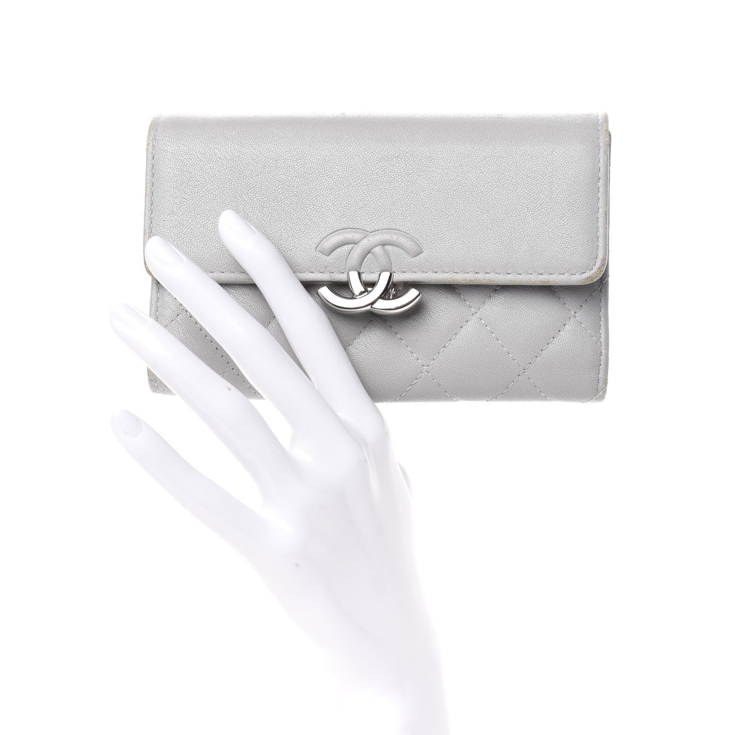 Chanel Lambskin Quilted CC Box Flap Wallet Grey 2 of 11