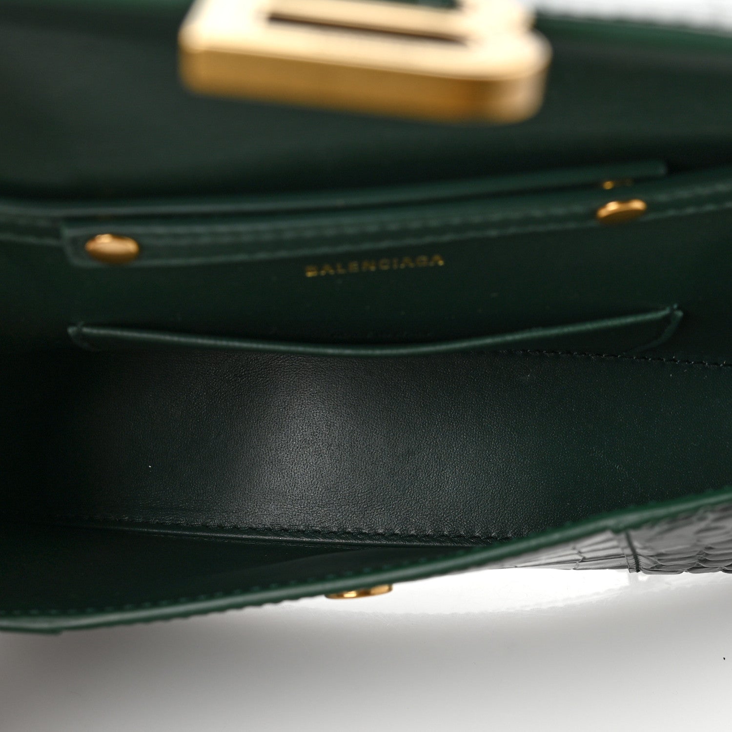 Balenciaga Shiny Calfskin Crocodile Embossed Small Hourglass Evening Chain Bag Forest Green 4 of 5
