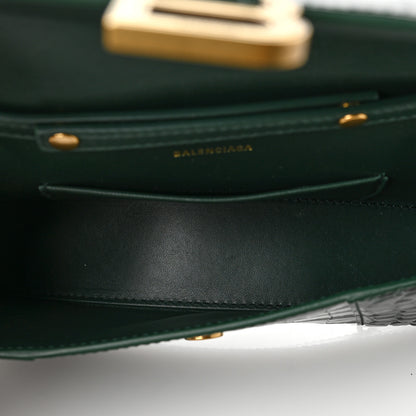 Balenciaga Shiny Calfskin Crocodile Embossed Small Hourglass Evening Chain Bag Forest Green 4 of 5
