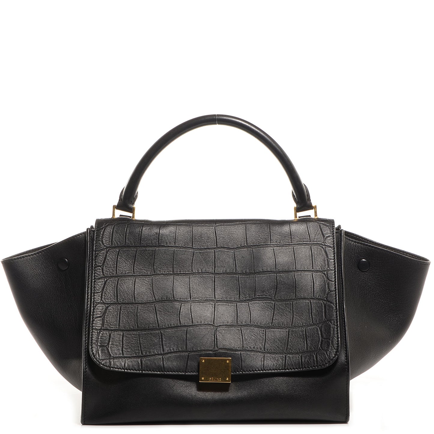 Crocodile Embossed Medium Trapeze Black