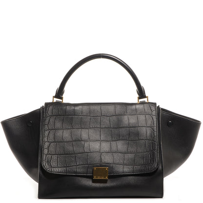Celine Crocodile Embossed Medium Trapeze Black 1 of 9