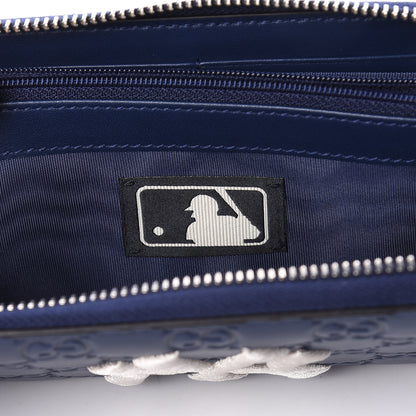 Gucci X MLB Guccissima Signature NY Yankees Embroidered Zip Around Wallet Royale Ivory 7 of 9