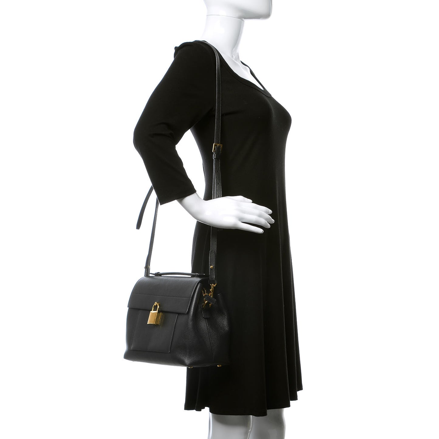 Calfskin Medium Leonica Padlock Satchel Bag Black