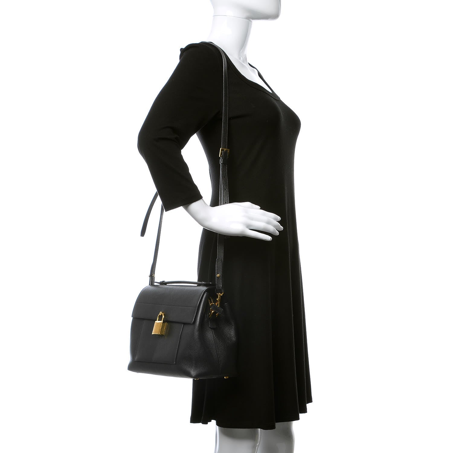 Tom Ford Calfskin Medium Leonica Padlock Satchel Bag Black 2 of 14