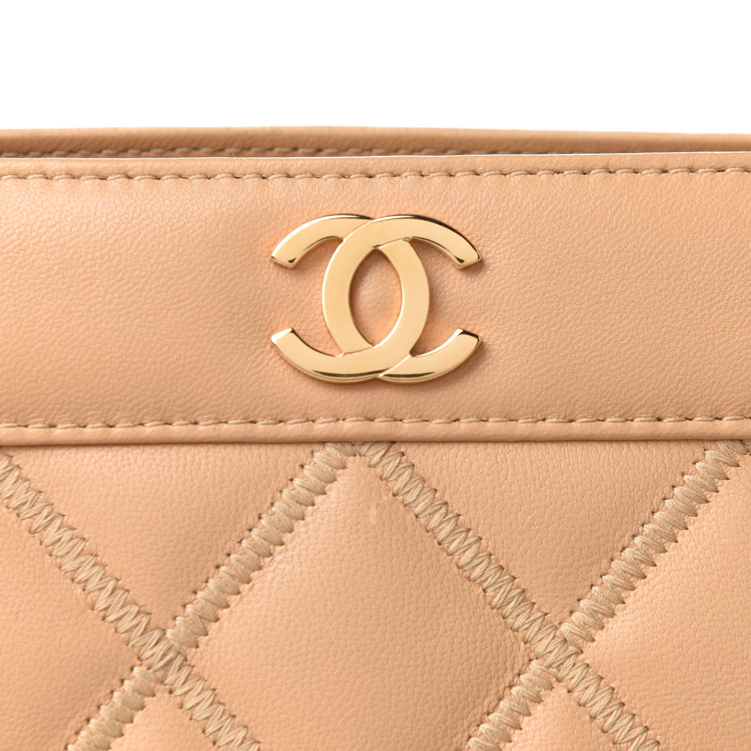 Chanel Lambskin Double Stitch Quilted Tote Beige 9 of 11
