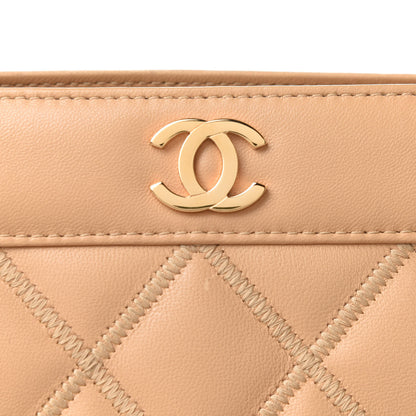 Chanel Lambskin Double Stitch Quilted Tote Beige 9 of 11