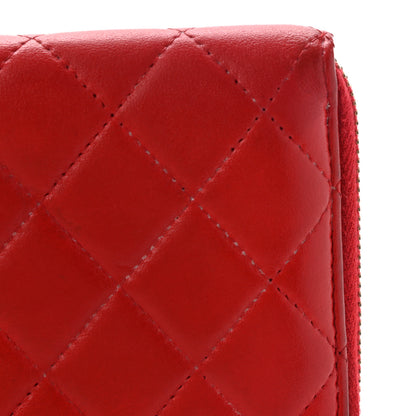 Chanel Lambskin Quilted Camellia Zip Around Wristlet Wallet Red 11 of 18