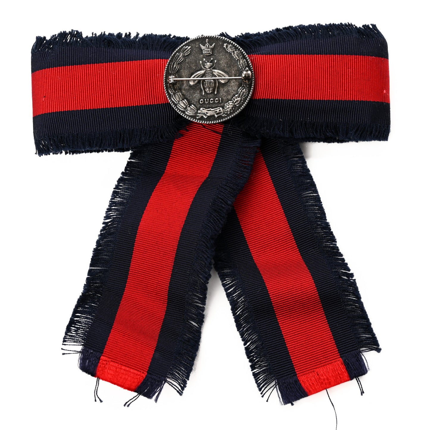 Grosgrain Web Crystal Bow Brooch Blue Red