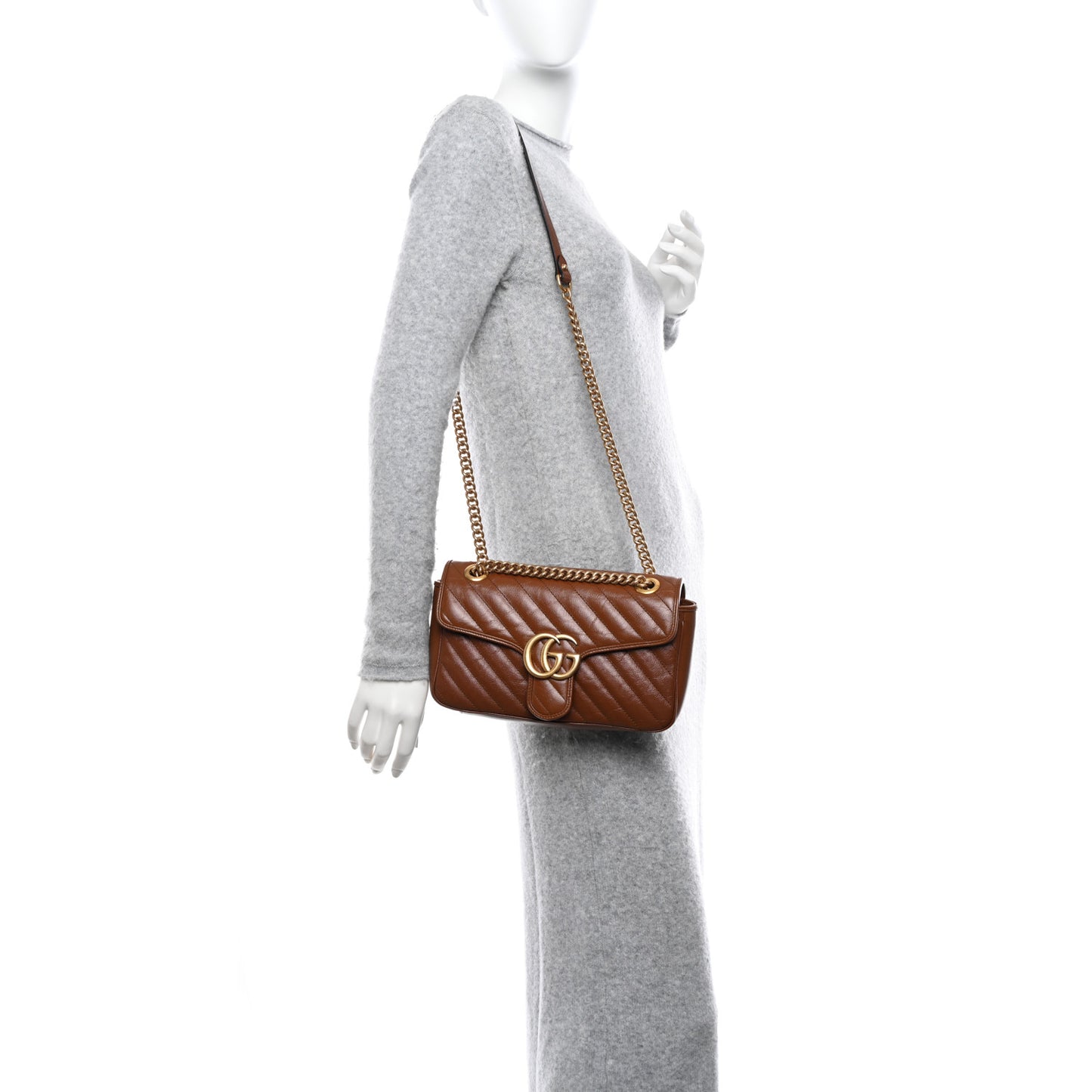 Azalea Calfskin Matelasse Diagonal Small GG Marmont Shoulder Bag Cuir