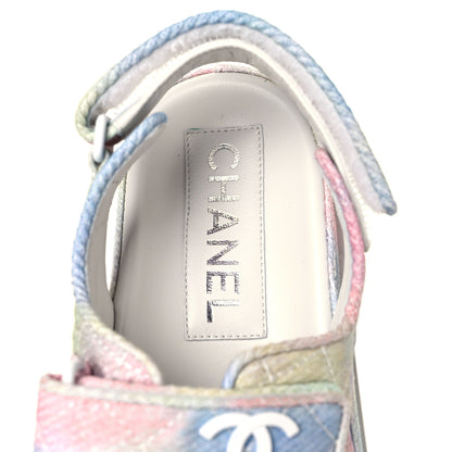 Chanel Printed Fabric Quilted Dad Sandals 36.5 Green Pink Blue 7 of 8