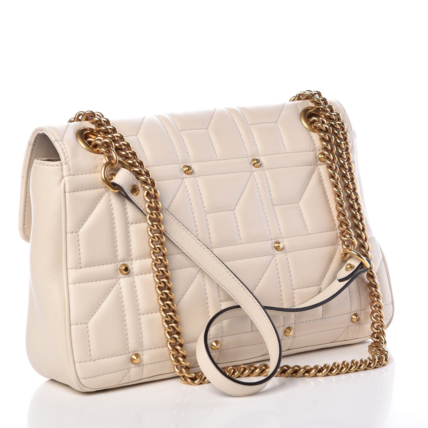 Gucci Calfskin Matelasse Studded Medium GG Marmont Shoulder Bag White 3 of 8