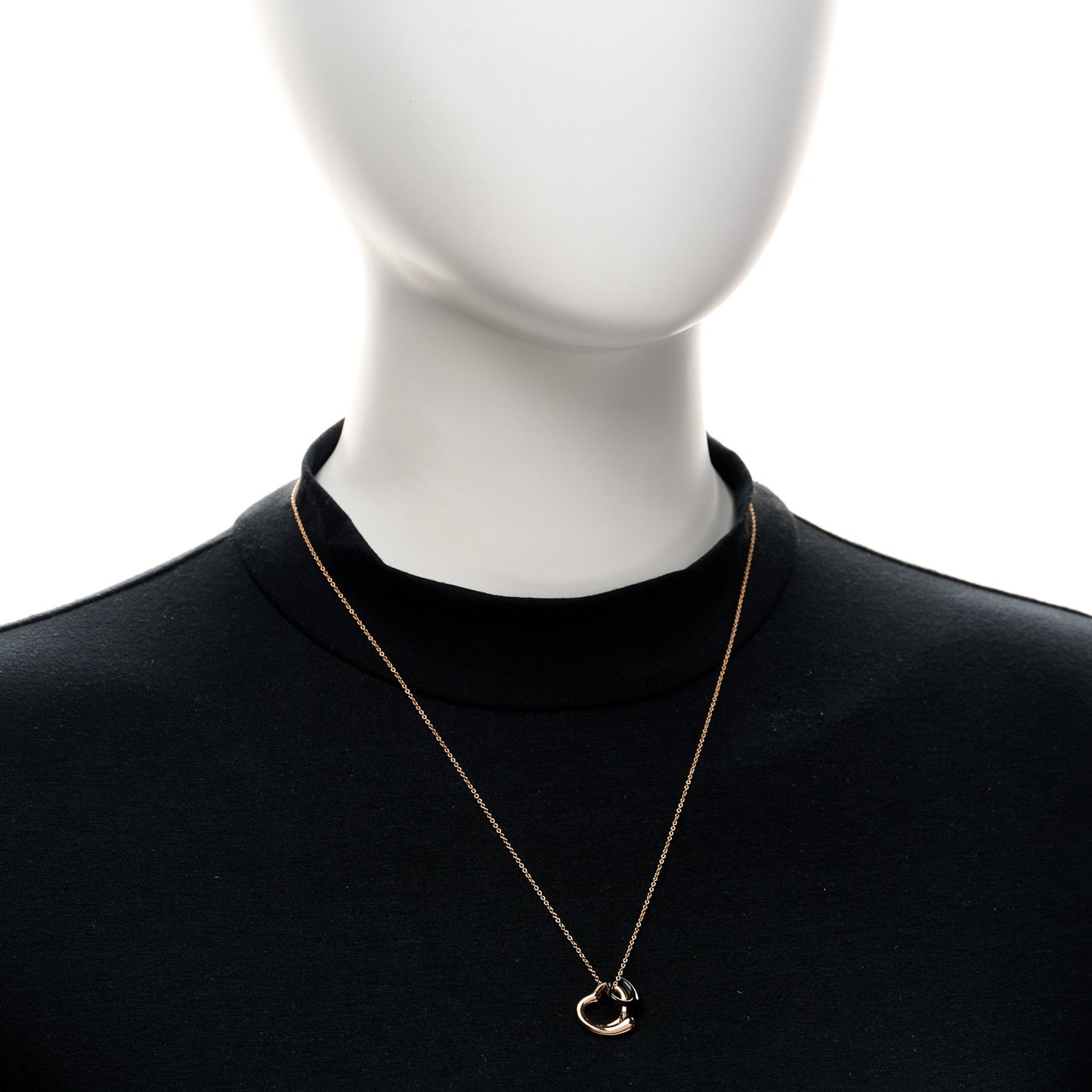 18K Rose Gold Black Jade 16mm Elsa Peretti Double Open Heart Pendant Necklace