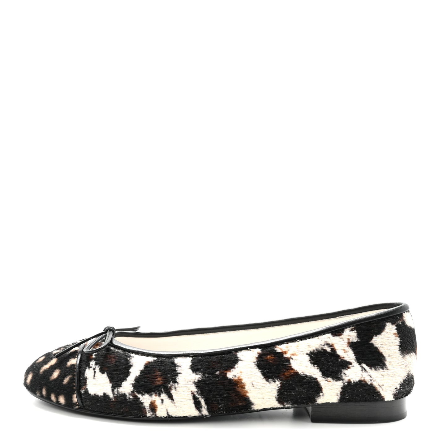 Pony Hair Cap Toe CC Ballerina Flats 38.5 White Brown Black