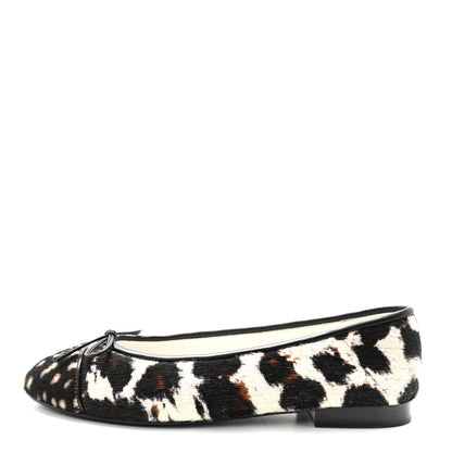 Chanel Pony Hair Cap Toe CC Ballerina Flats 38.5 White Brown Black 1 of 10