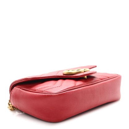 Gucci Calfskin Matelasse Super Mini GG Marmont Shoulder Bag Hibiscus Red 4 of 11