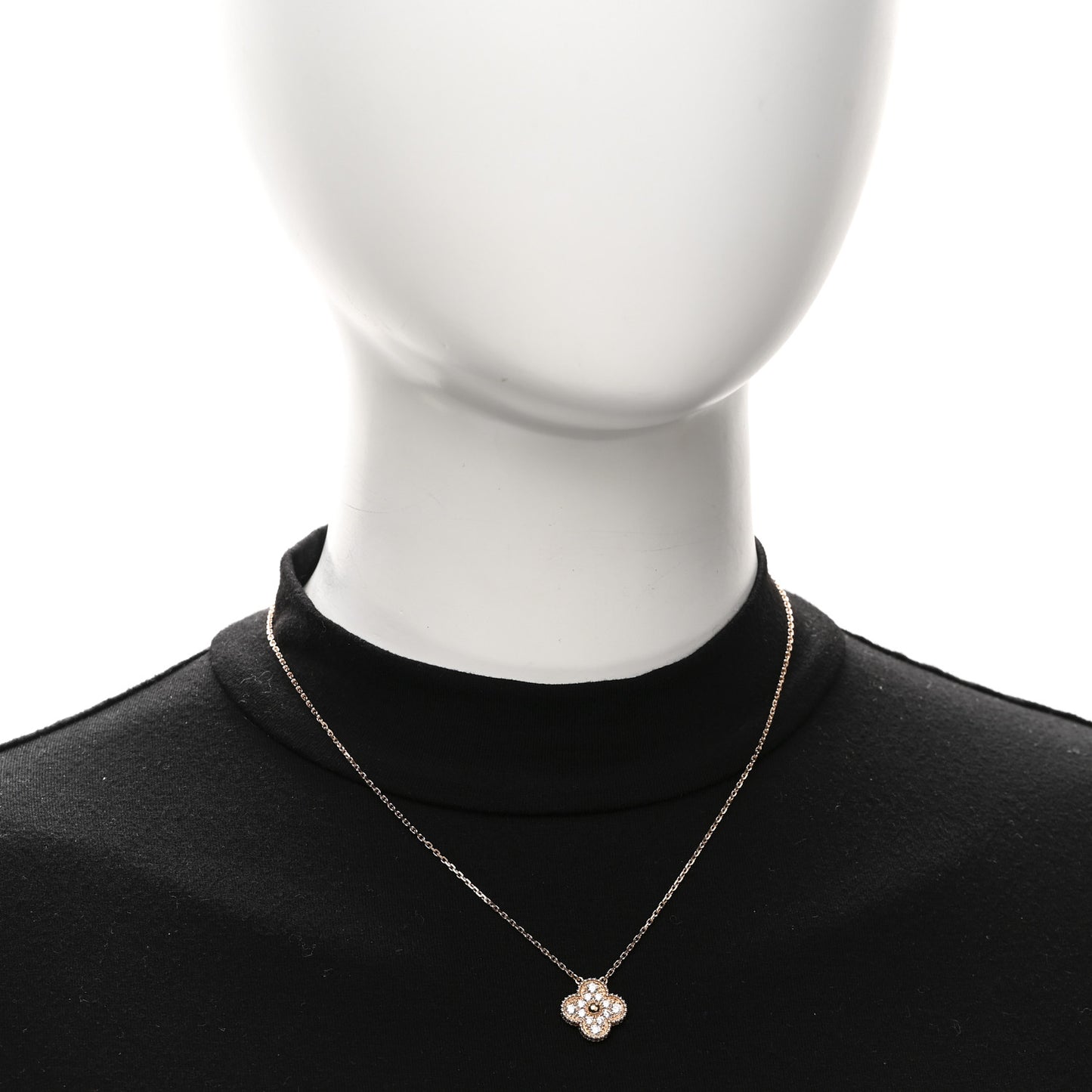18K Rose Gold Diamond Vintage Alhambra Pendant Necklace