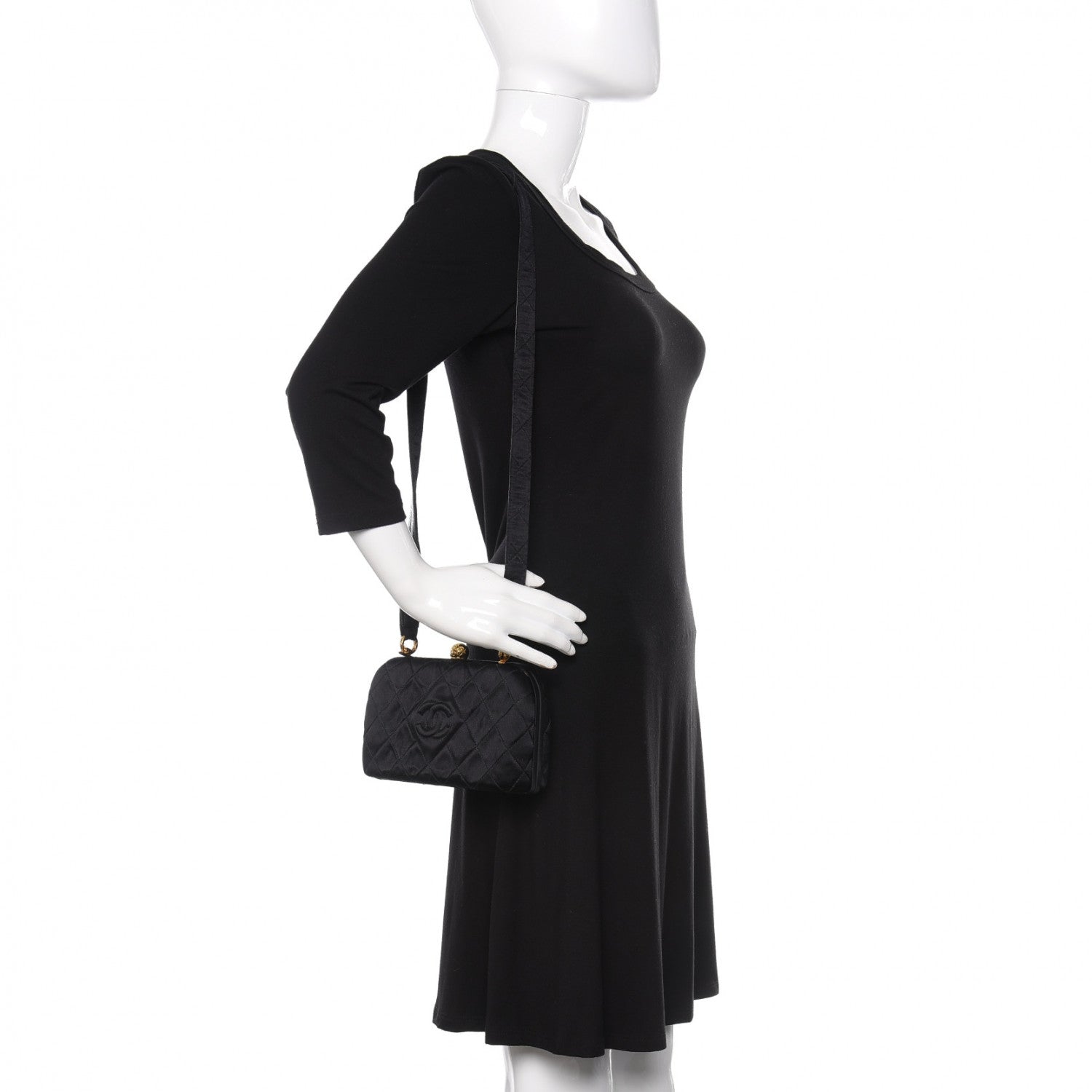 Chanel Satin Quilted Shoulder Bag Black 2 of 12