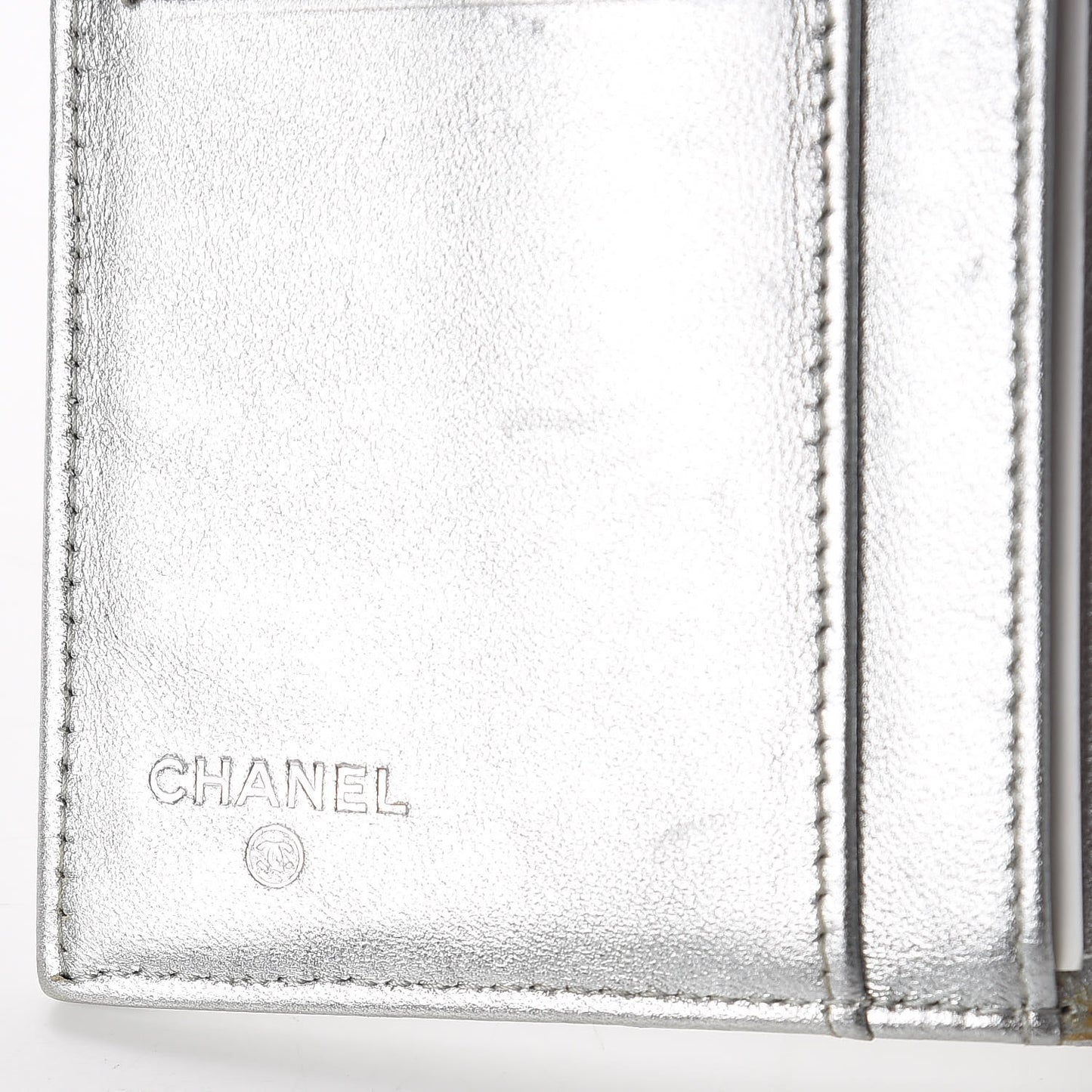 Metallic Lambskin Quilted Long Flap Wallet Silver